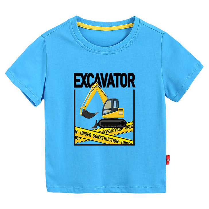 Excavator Printing Design Short-Sleeved T-Shirt by MyKids-USA™