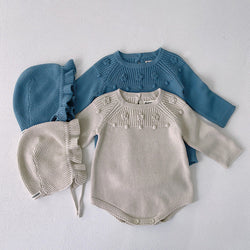 Baby Solid Color Flower Patched Design Knit Long Sleeve Onesies by MyKids-USA™