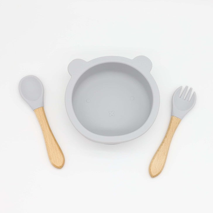 Baby Bear Shape Food Training Silicone Bowl With Spoon Tableware by MyKids-USA™