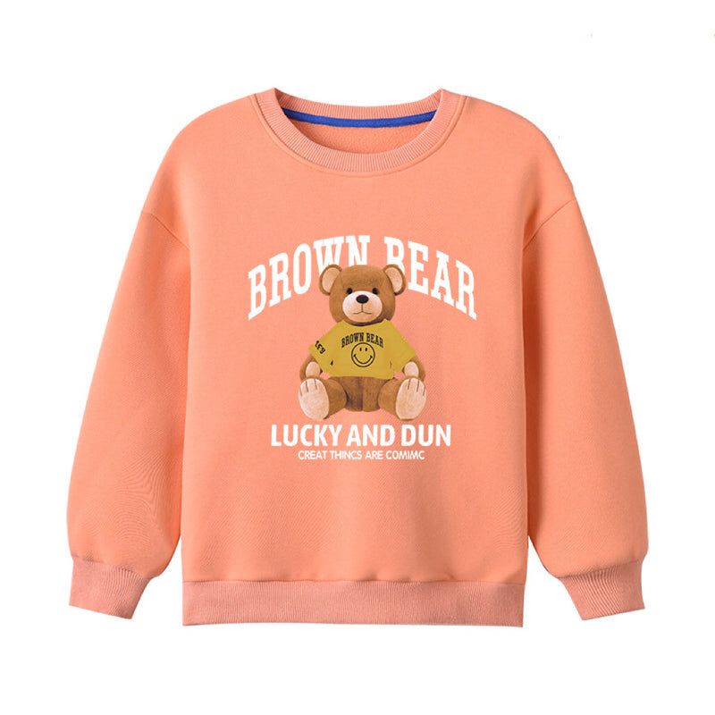 Baby Bear And Letter Print Pattern Pullover Cotton Long Sleeve Hoodies by MyKids-USA™