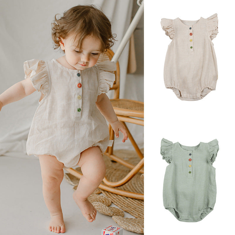 Baby Solid Color Flying Sleeves Soft Cotton Onesies by MyKids-USA™