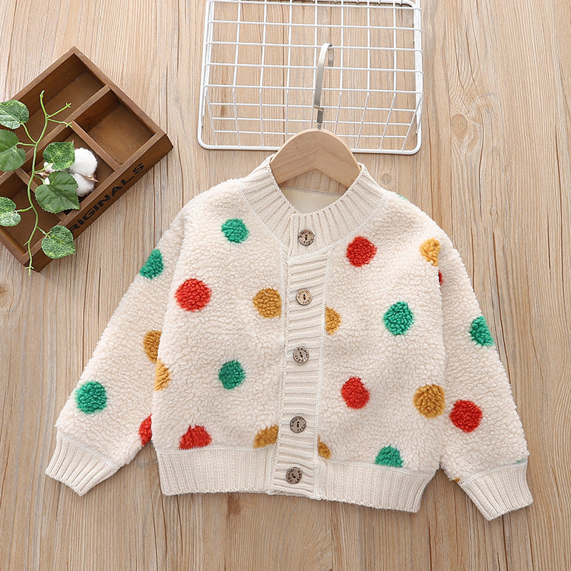 Baby Polka Dot Pattern Fur Fleece Design Thermal Winter Coat by MyKids-USA™