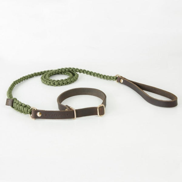 Touch of Leather Retriever Dog Leash - Military by Molly And Stitch US