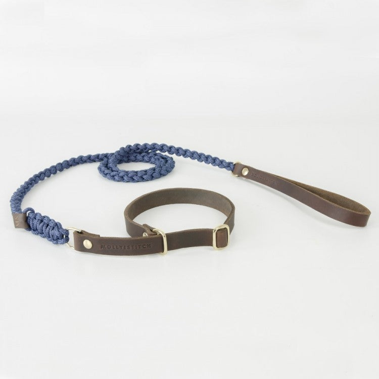 Touch of Leather Retriever Dog Leash - Navy by Molly And Stitch US